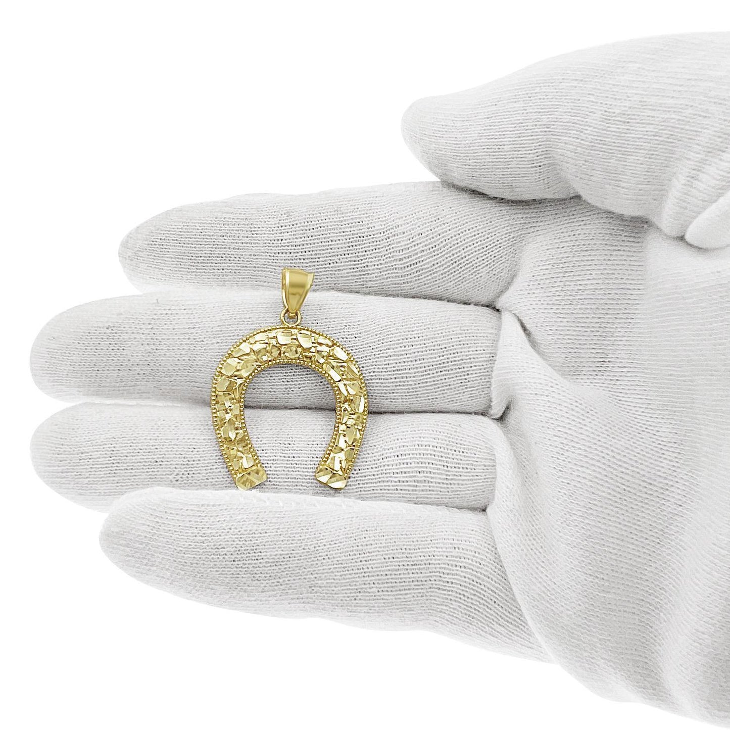 10k Yellow Gold Nugget Lucky Horseshoe Pendant Charm 1.3"