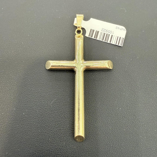 Cross Plain Pendant Charm 925 Sterling Silver Gold Plated 2.6 inch