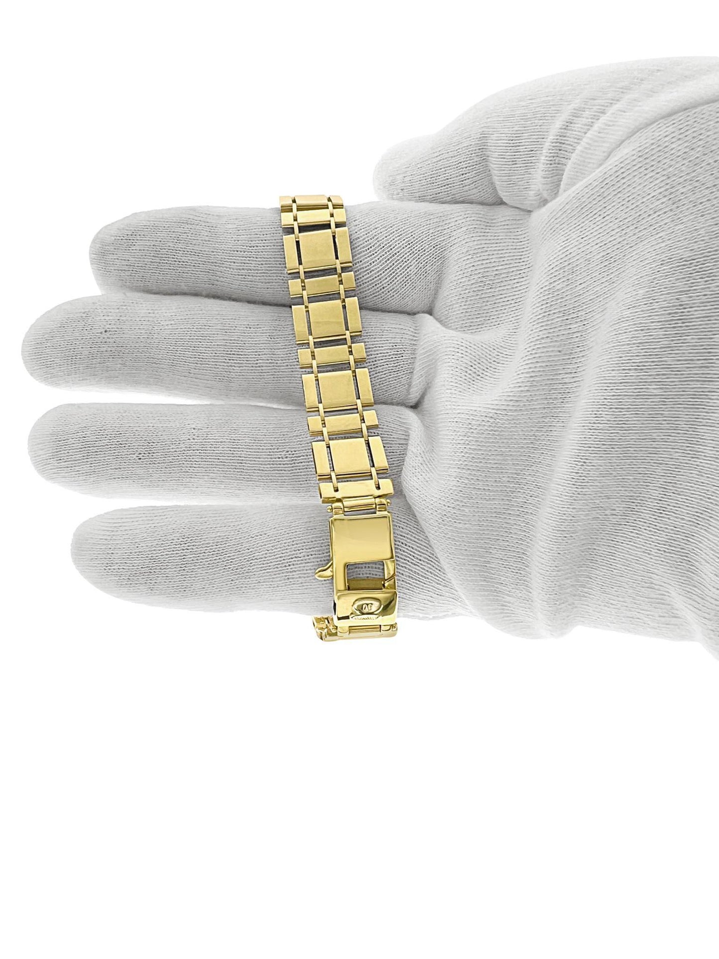 13mm Bracelet Rectangular Link Real 10k Yellow Gold Mens 8.5"