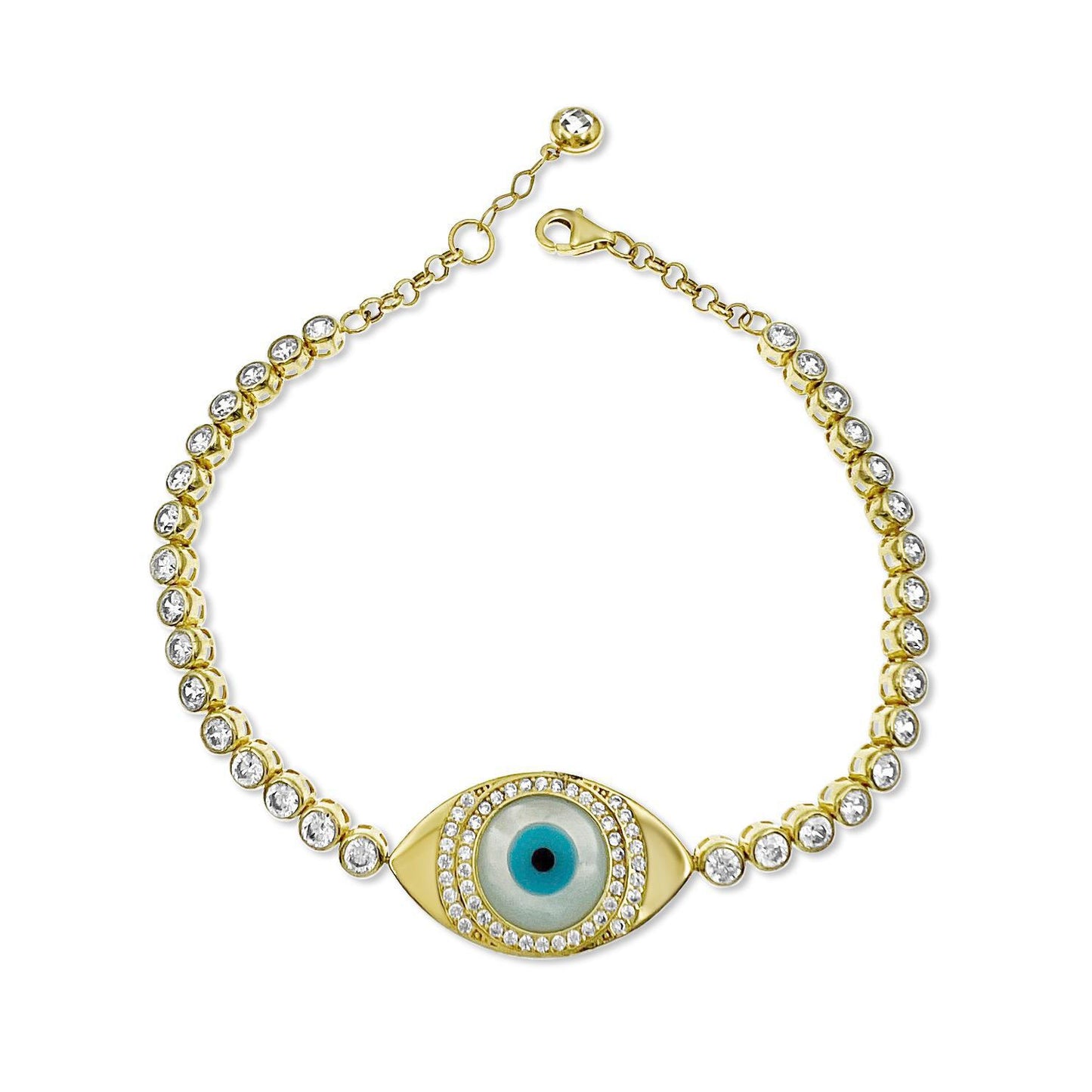 10K Yellow Gold Evil Eye Bezel Tennis Bracelet