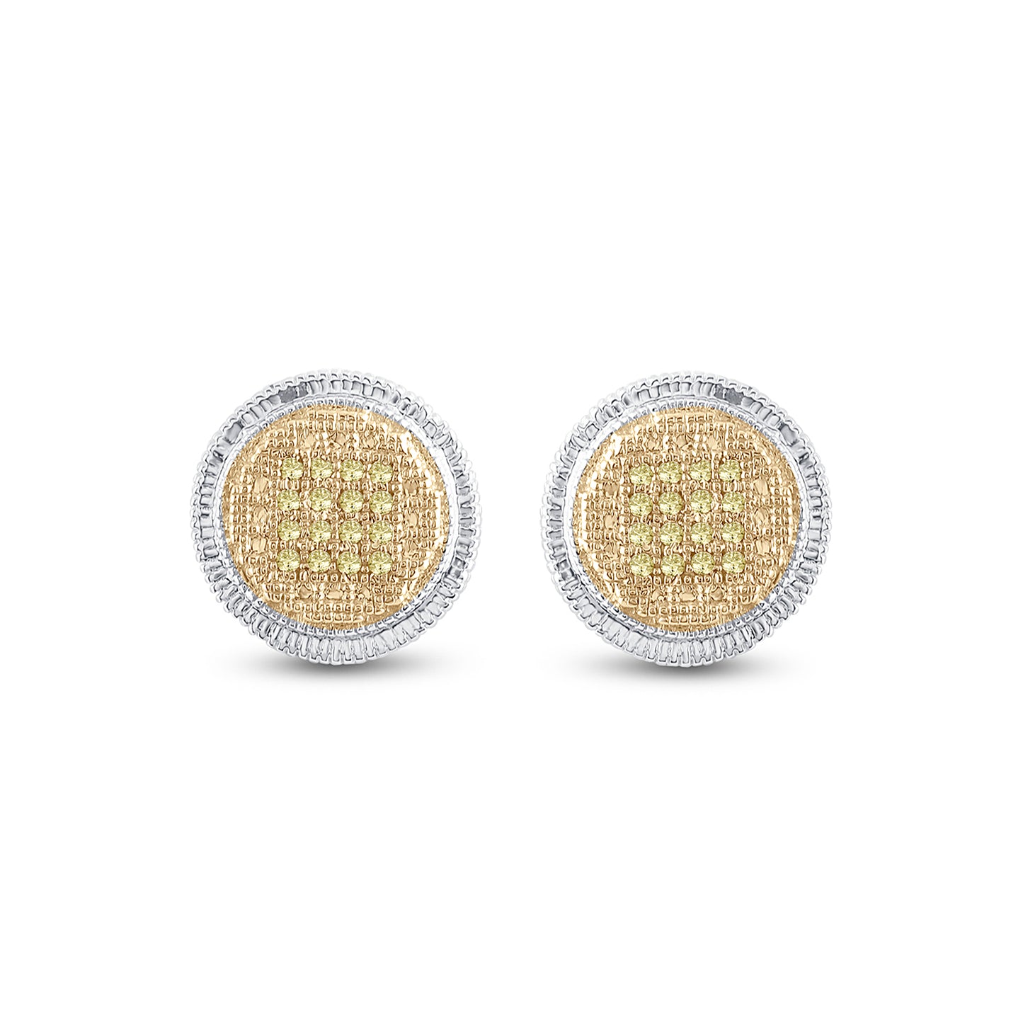 Sterling Silver Mens Round Yellow Color Diamond Disk Circle Earrings 1/10 Cttw