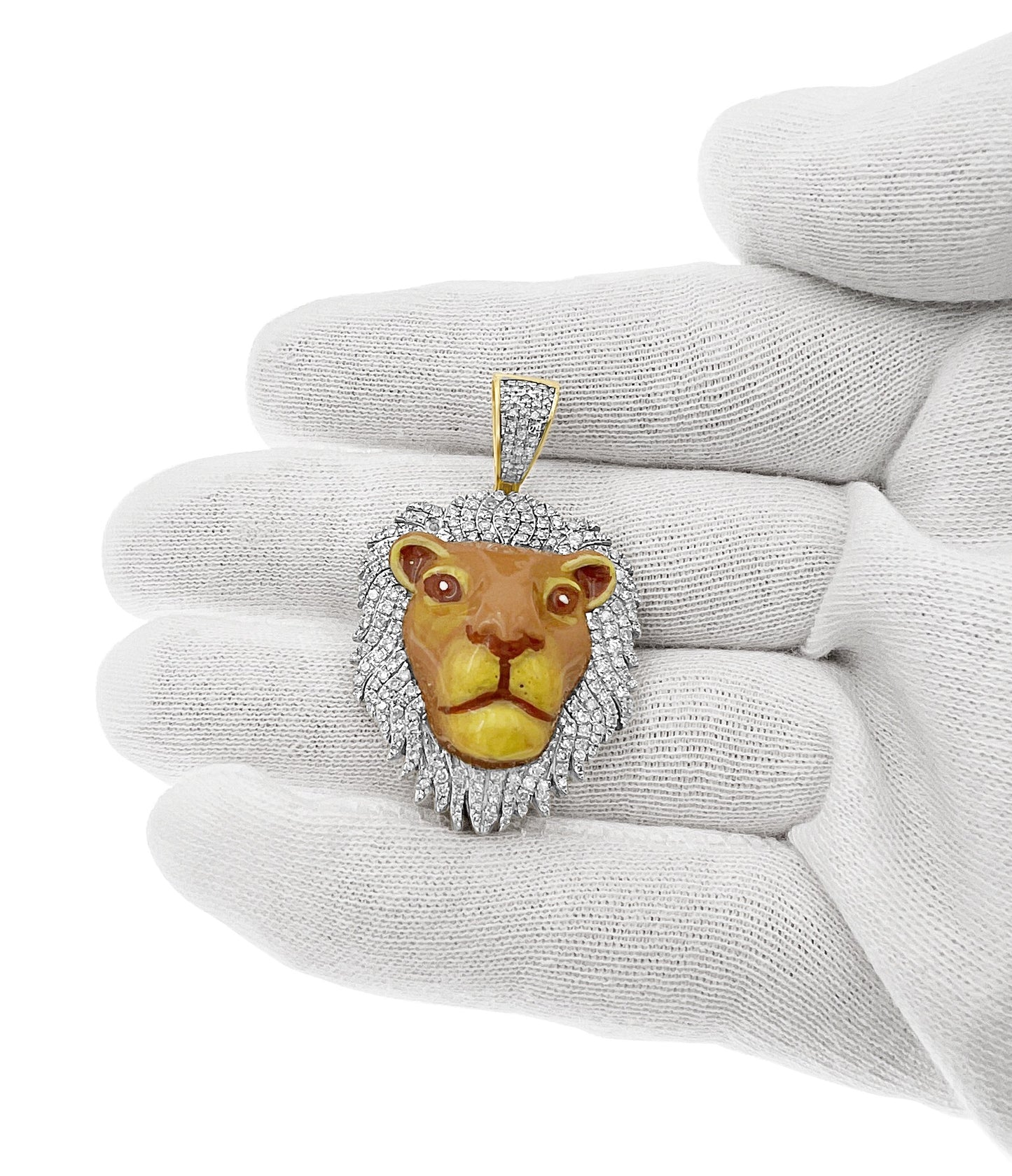 Diamond Lion Face Pendant Charm 1.0ctw  10k Yellow Gold