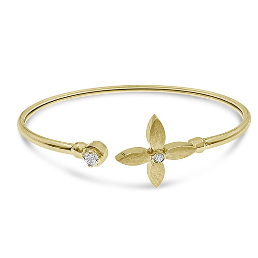 14k Yellow Gold Flower Bangle Bracelet 6.7g