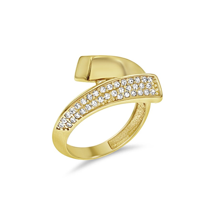 14k Gold Bypass Ring 10k Yellow Gold Cz Band Size 6.75