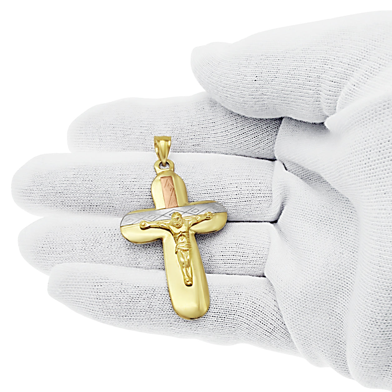 14k Tri Color Gold Crucifix Cross Pendant