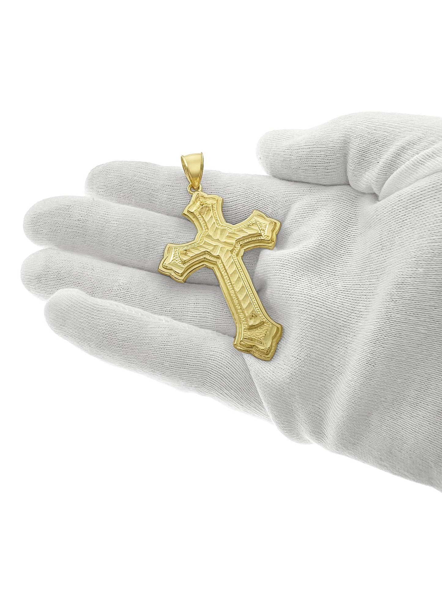 10k Yellow Gold Cross Pendant Men Charm 2.7"