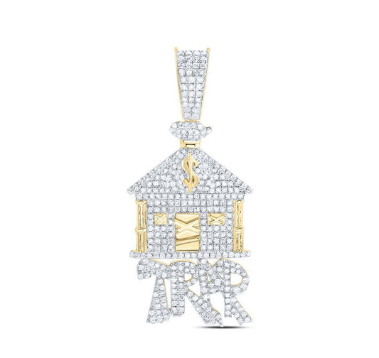 1.50cttw Diamond Trap House Pendant 10k Yellow Gold Charm