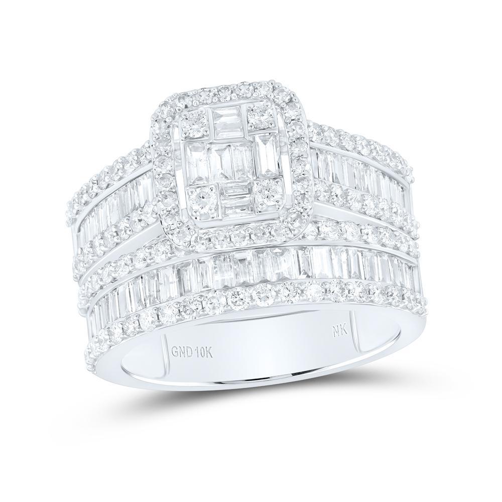 2ctw Diamond Baguette Wide Cluster Bridal Set Ring 10K White Gold