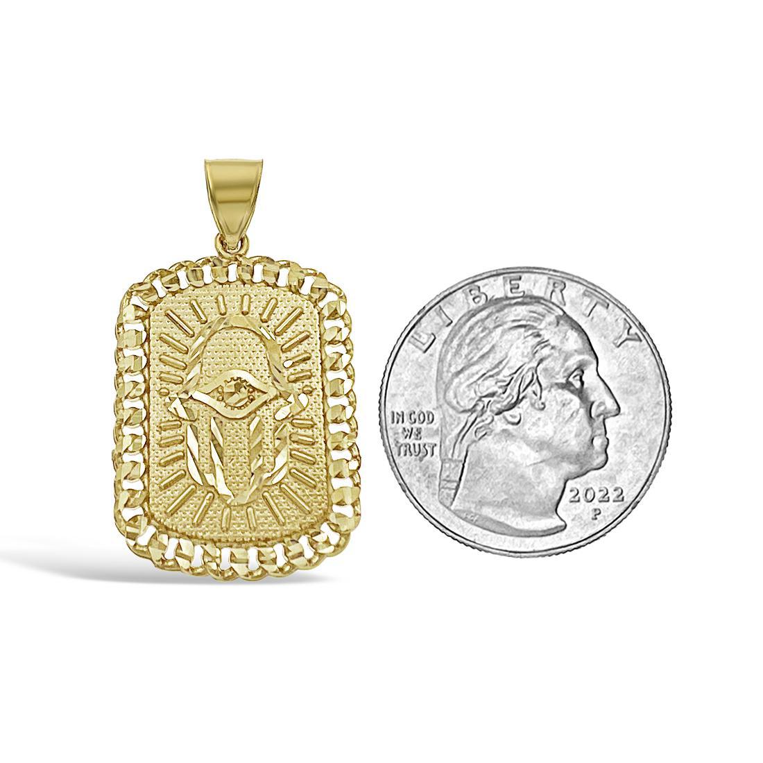 10K Yellow Gold Hamsa Hand Evil Eye Pendant