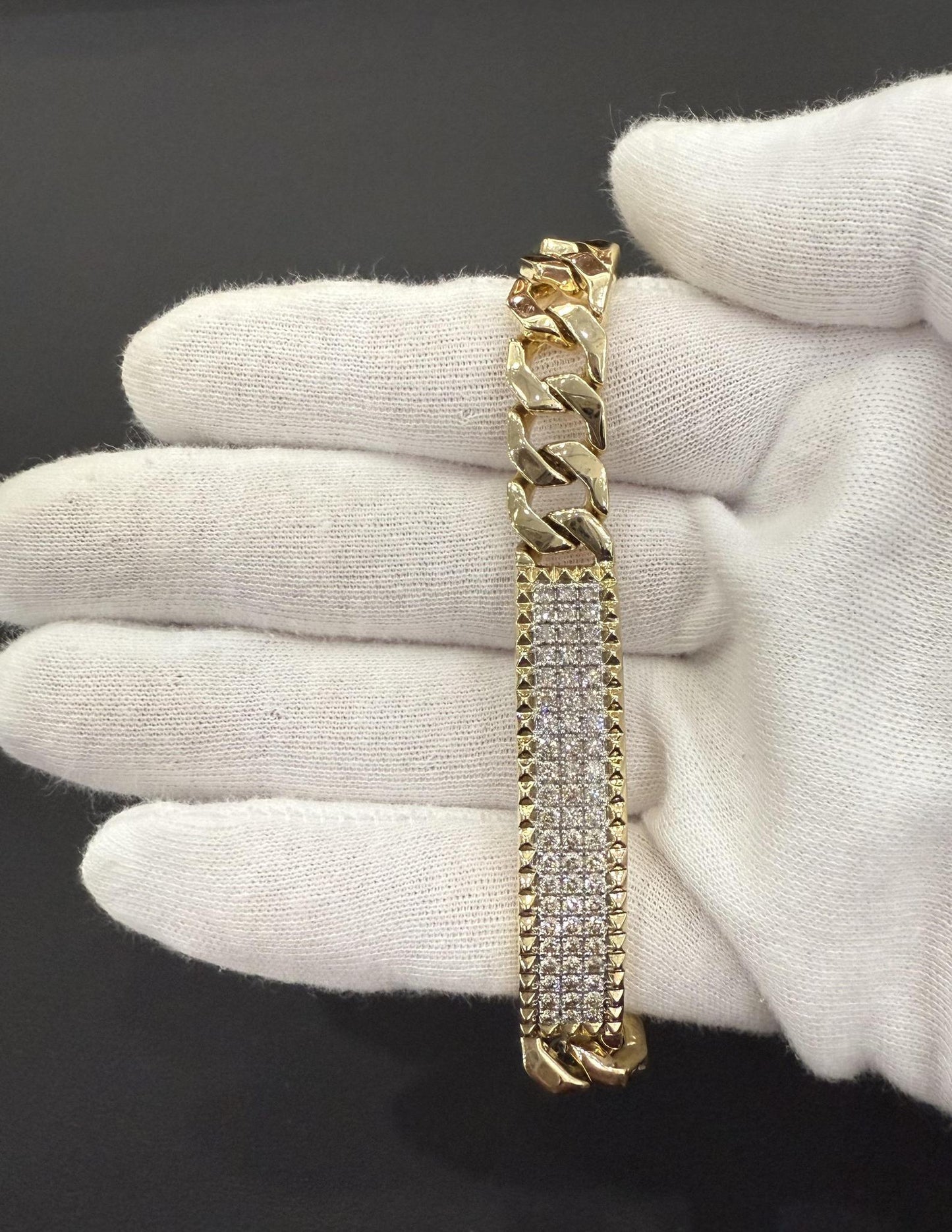 1.57ctw Diamond Bar Cuban Link Bracelet Mens ID Solid 14k Yellow Gold