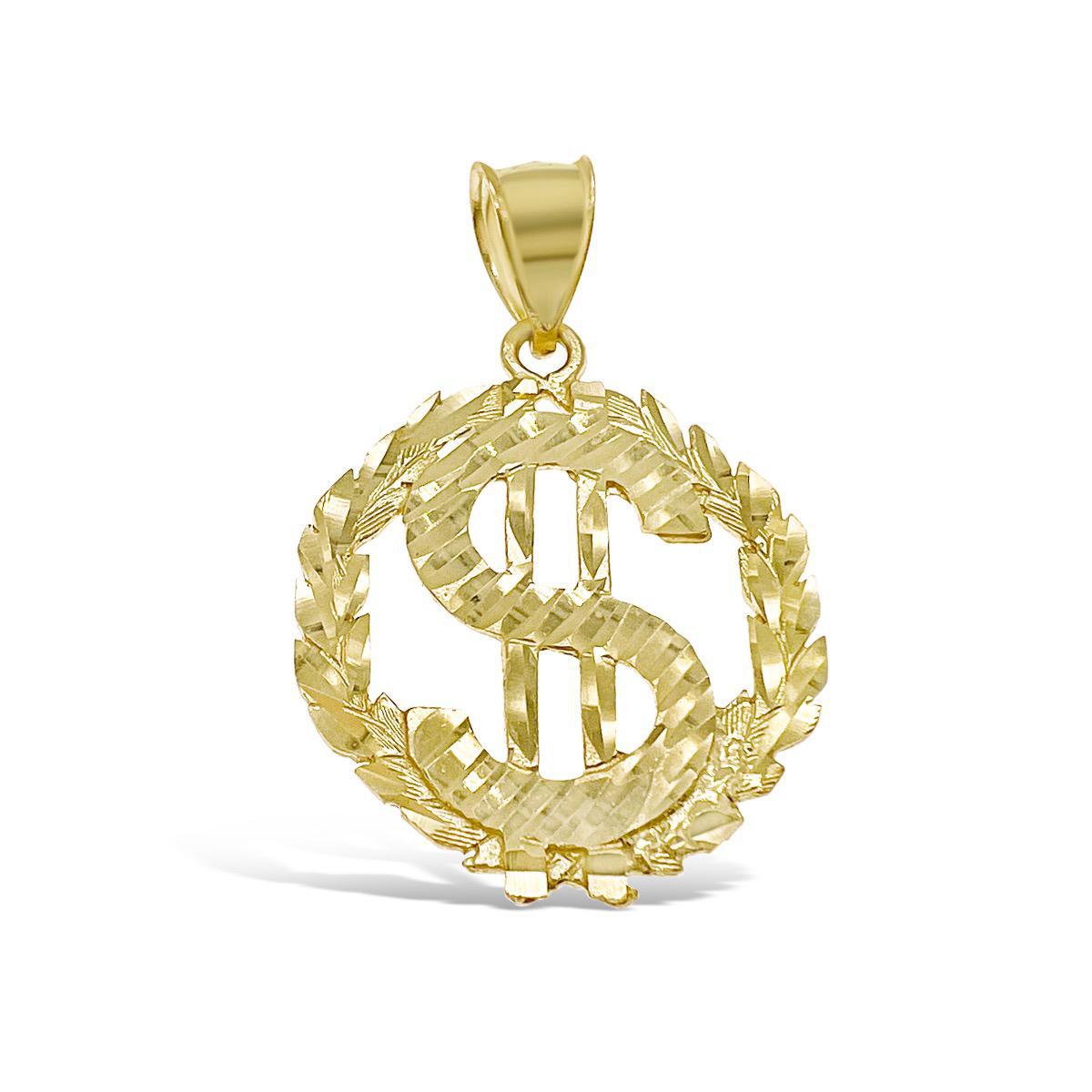 Dollar Sign Pendant 10k Gold Round Charm 1.5"