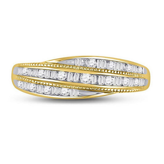 Baguette Diamond Wedding Crossover Band 10k Yellow Gold 1/3cttw