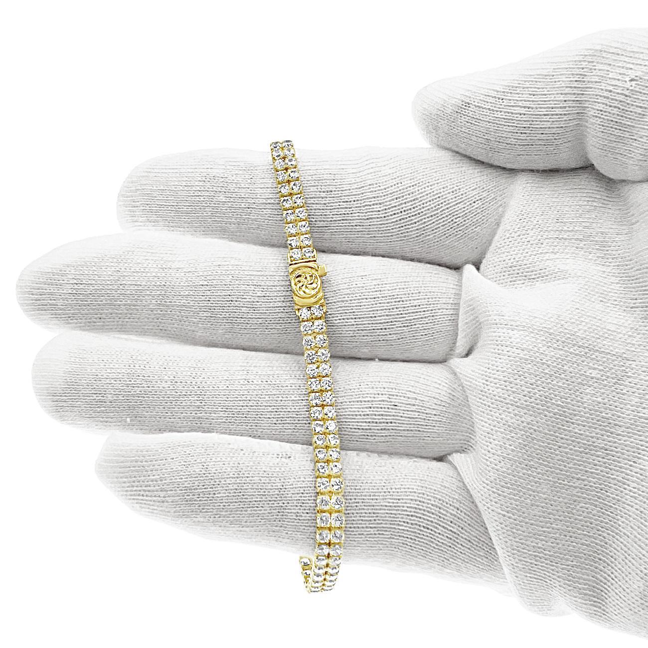 10k Yellow Gold Tennis Bracelet Two Row 4.2mm 8"