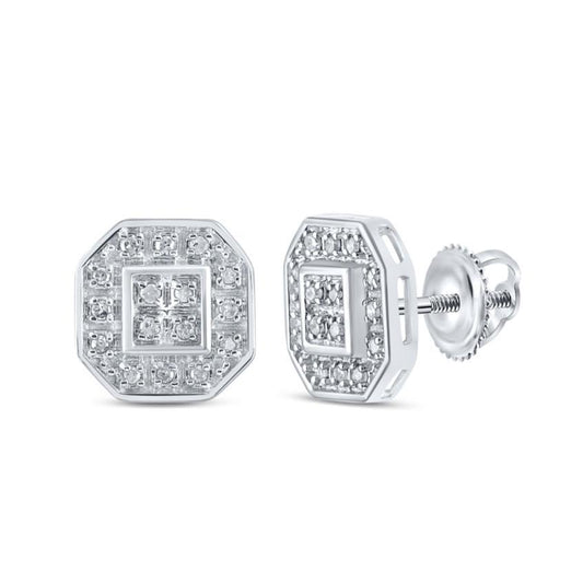 Diamond Octagon Stud Earrings 10k White Gold Screw Backs