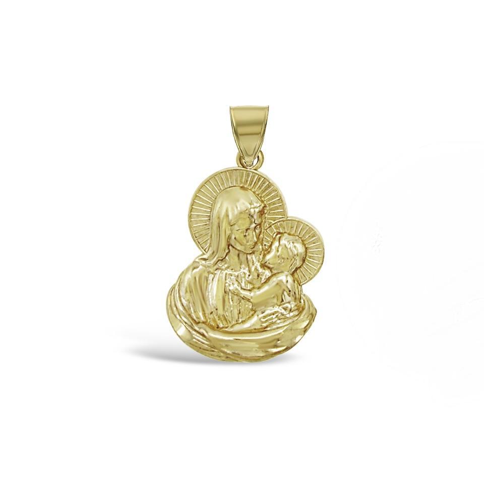 Mary and Baby Jesus Pendant 10k Yellow Gold