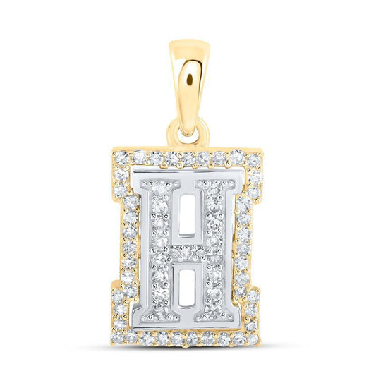 0.20cttw Diamond H Initial Letter Pendant 10kt Two-tone Gold