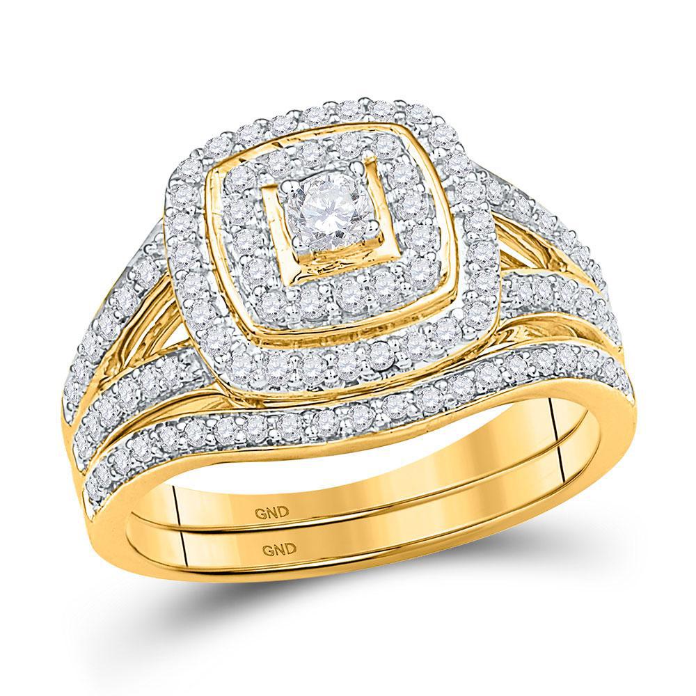 0.62ctw Diamond Cushion Shape Bridal Wedding Ring Set 10k Yellow Gold