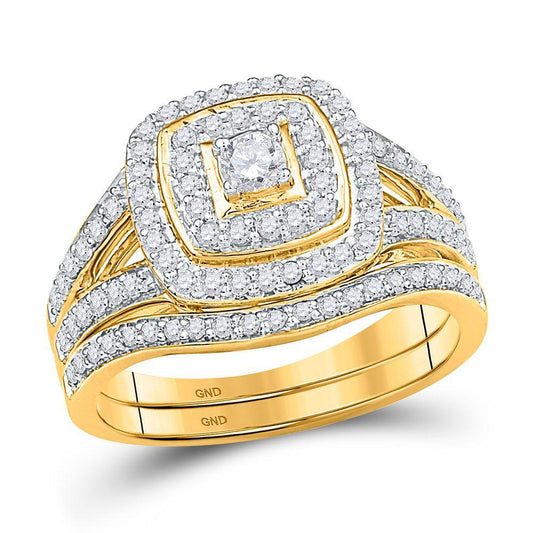 0.62ctw Diamond Cushion Shape Bridal Wedding Ring Set 10k Yellow Gold