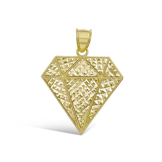 10k Yellow Gold Diamond Shape Pendant Charm 1.3"