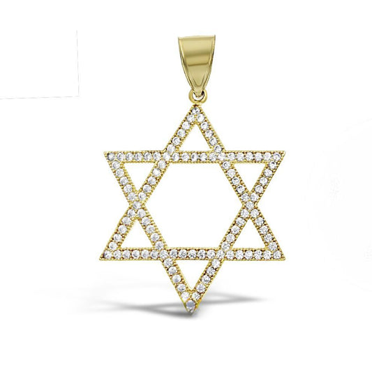 Star of David Pendant Charm 10k Yellow Gold 1.6 inch