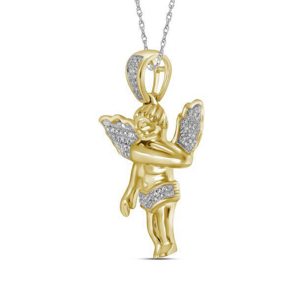 Diamond Angel Charm Pendant 3D Guardian 10k Yellow Gold