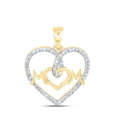 Diamond Mom Heart Charm Pendant 10k Yellow Gold