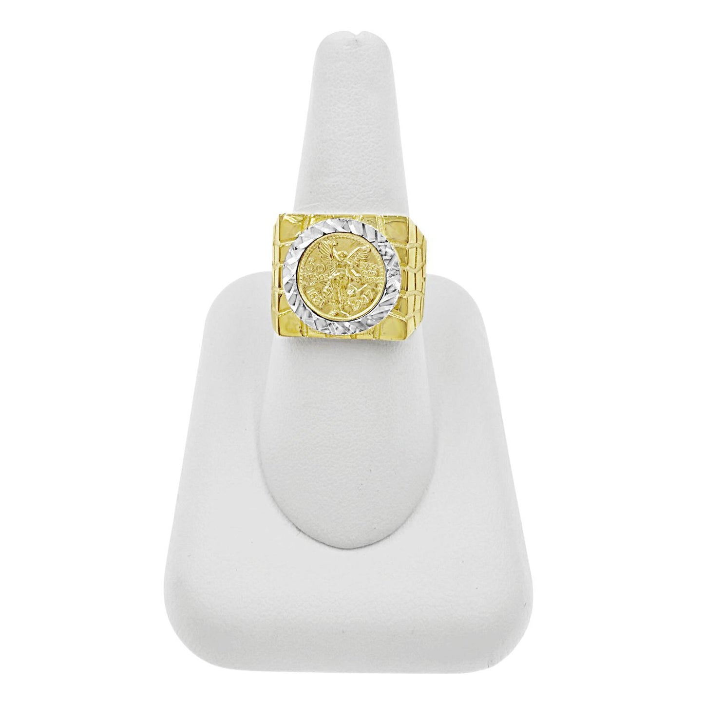 14K Gold Mexican Centenario 50 Peso Coin Ring Mens Nugget Band Signet