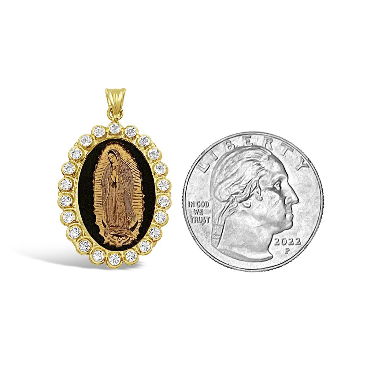 14k Gold Virgin Mary Pendant Lady Guadalupe Charm Oval 1.3"