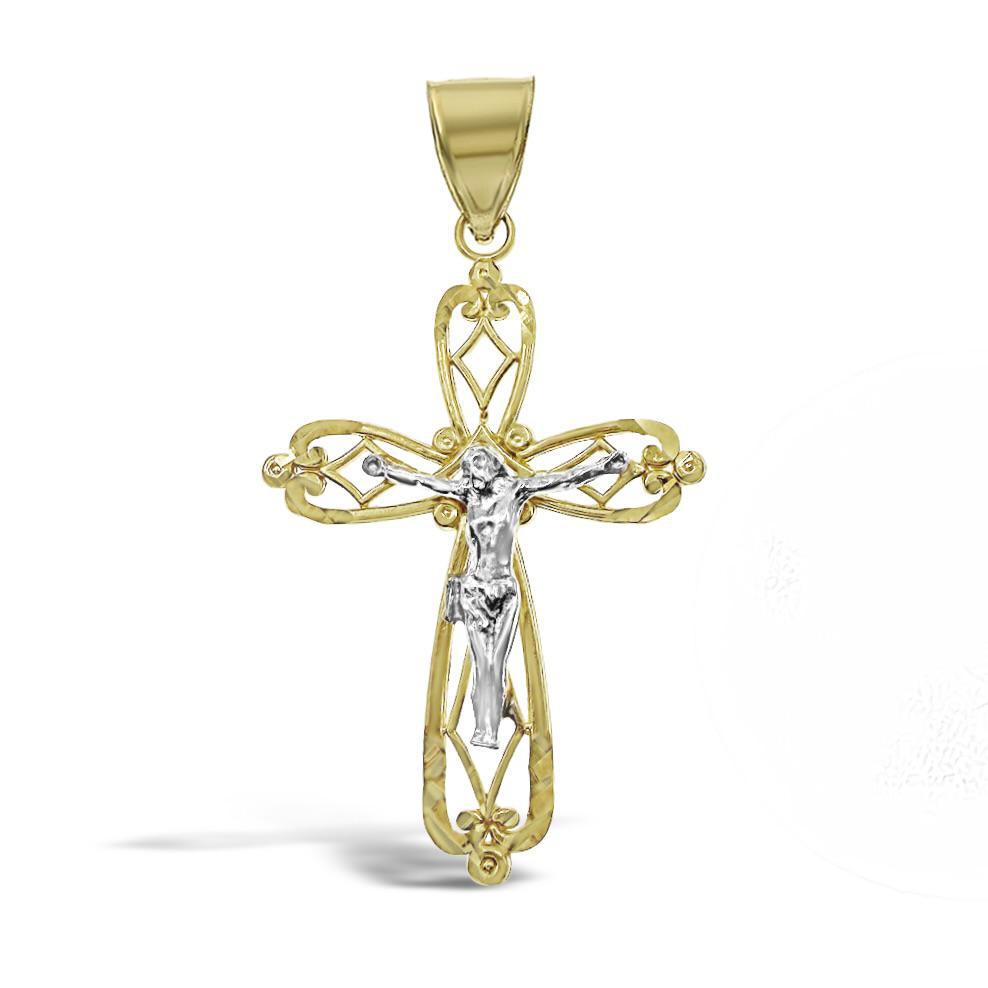 Cross Jesus Crucifix Pendant Real 10k Yellow White Gold Charm 1.5 inch