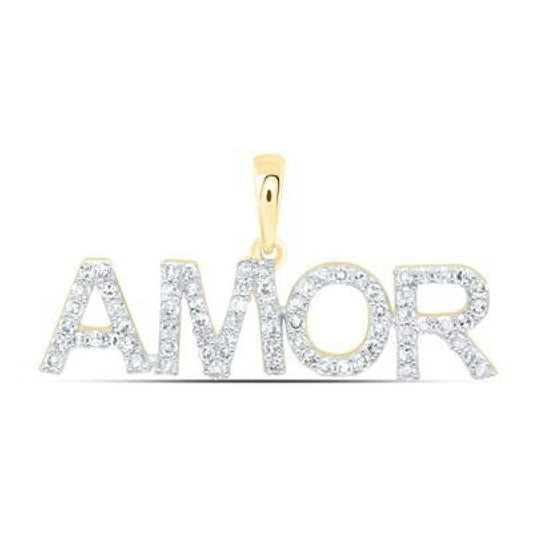 Diamond AMOR Pendant 10k Yellow Gold Charm 1/4cttw