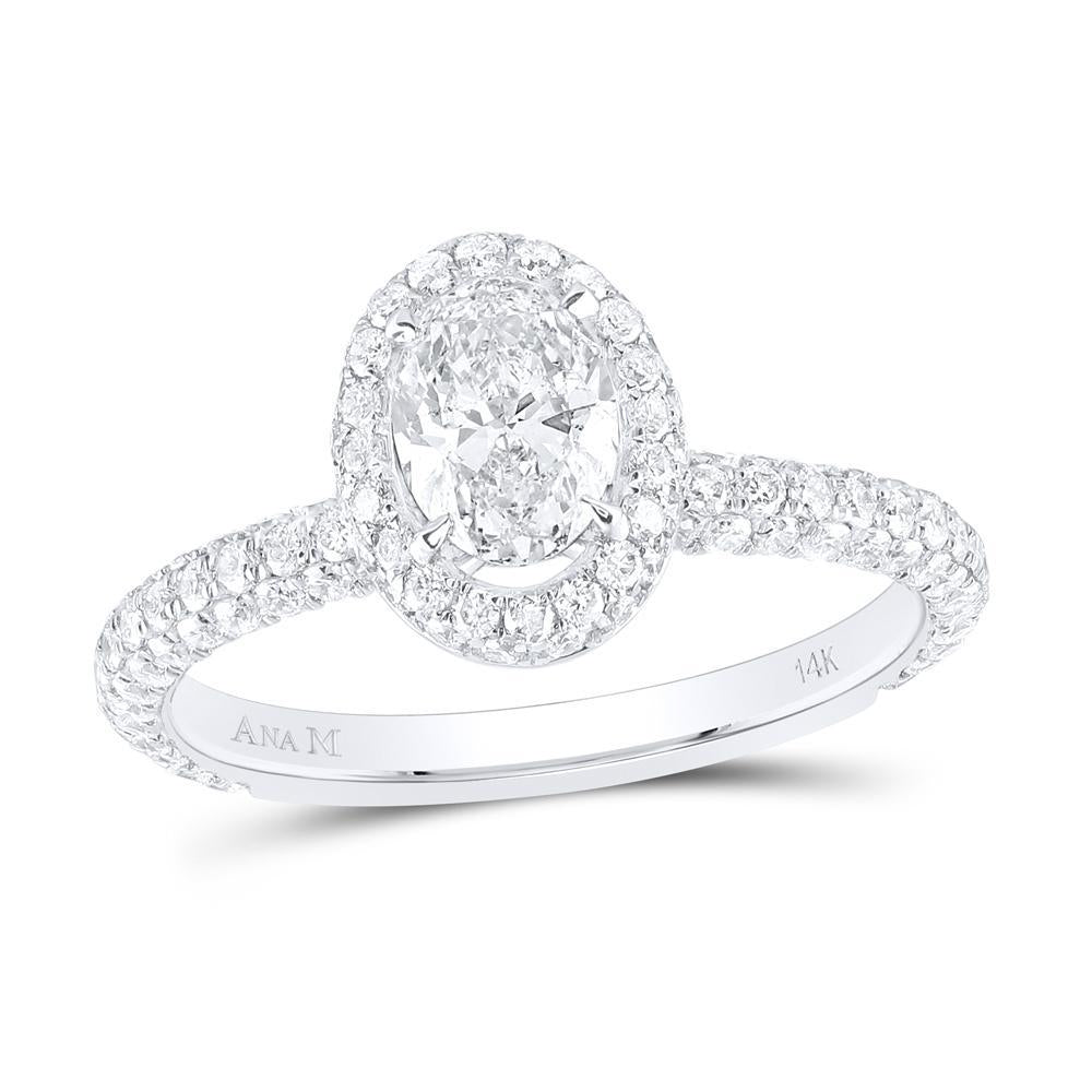 1.70ctw Oval Diamond Halo Engagement Ring 14k White Gold