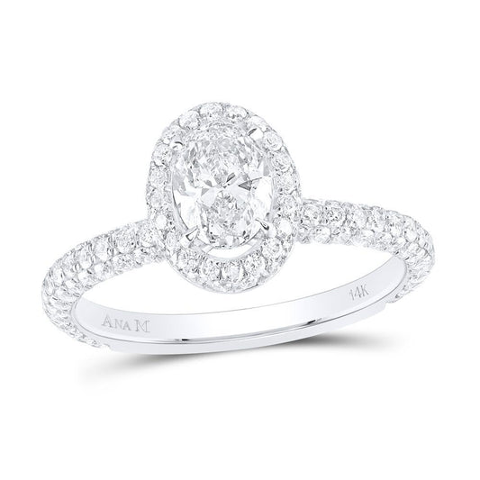 1.70ctw Oval Diamond Halo Engagement Ring 14k White Gold