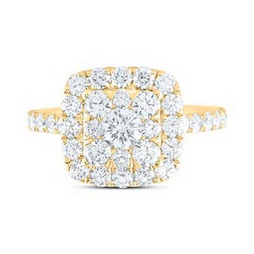 1.87ctw Diamond Cushion Cluster Single Halo Ring 18K Yellow Gold