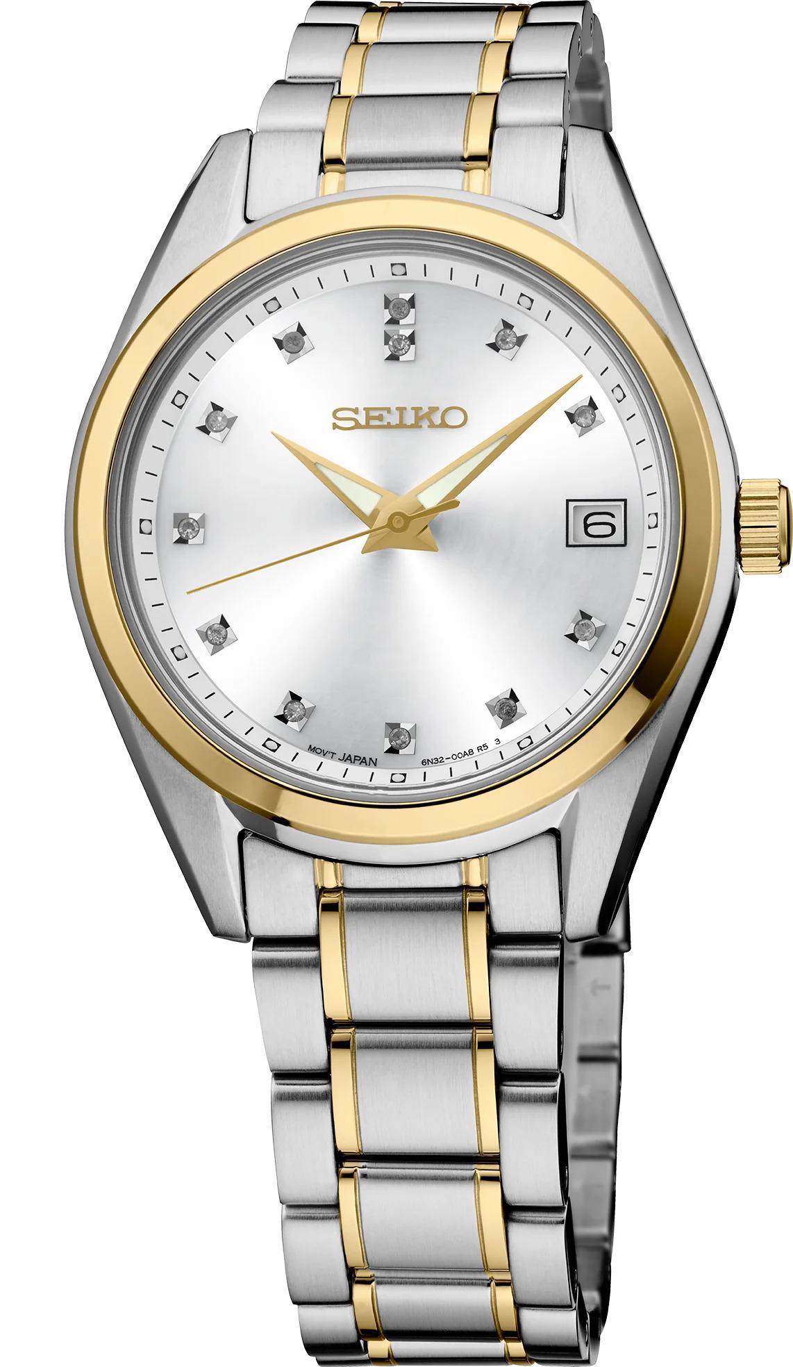Seiko Diamonds Quartz Silver Dial Womens Watch SUR582
