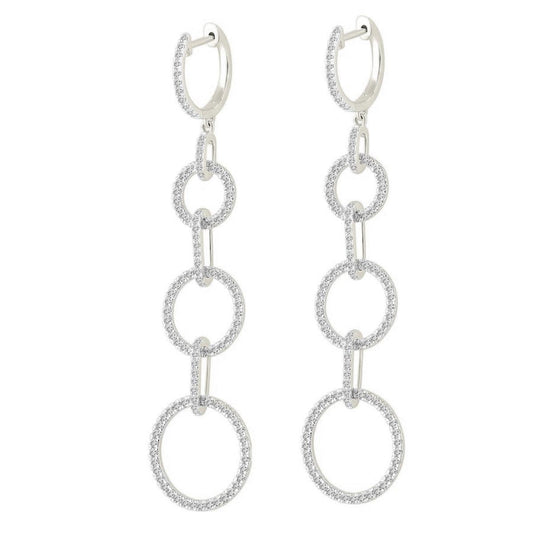 1.50 cttw Diamond Drop Earrings Circle Link Hoop 14k White Gold Dangle