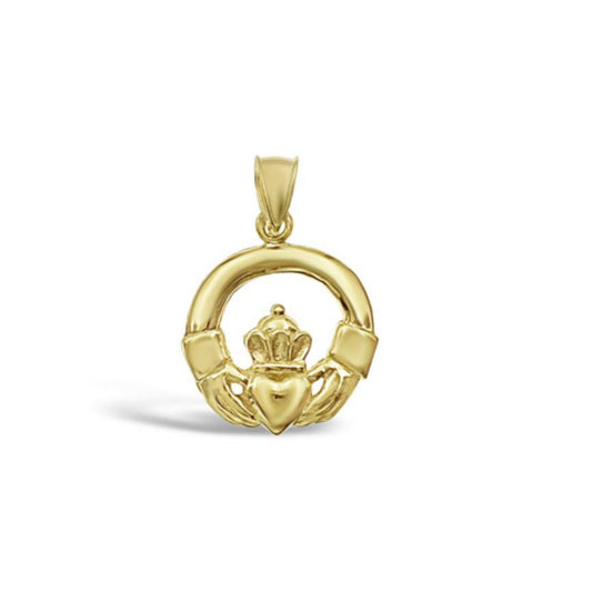 Irish Celtic Claddagh Pendant Real 10k Gold Charm 1"