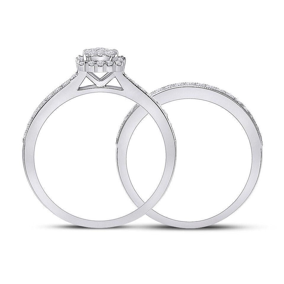 0.50ctw Diamond Cluster Bridal Set Ring 10K White Gold