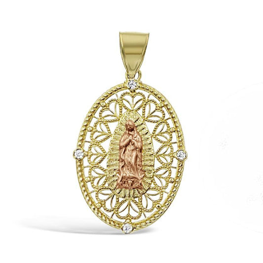 14K Yellow Rose Gold Virgin Mary Pendant