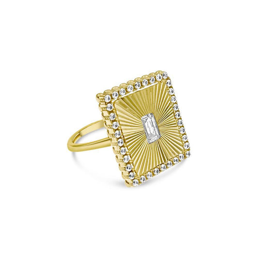 14k Yellow Gold Rectangular Ring CZ Band Size 6.5