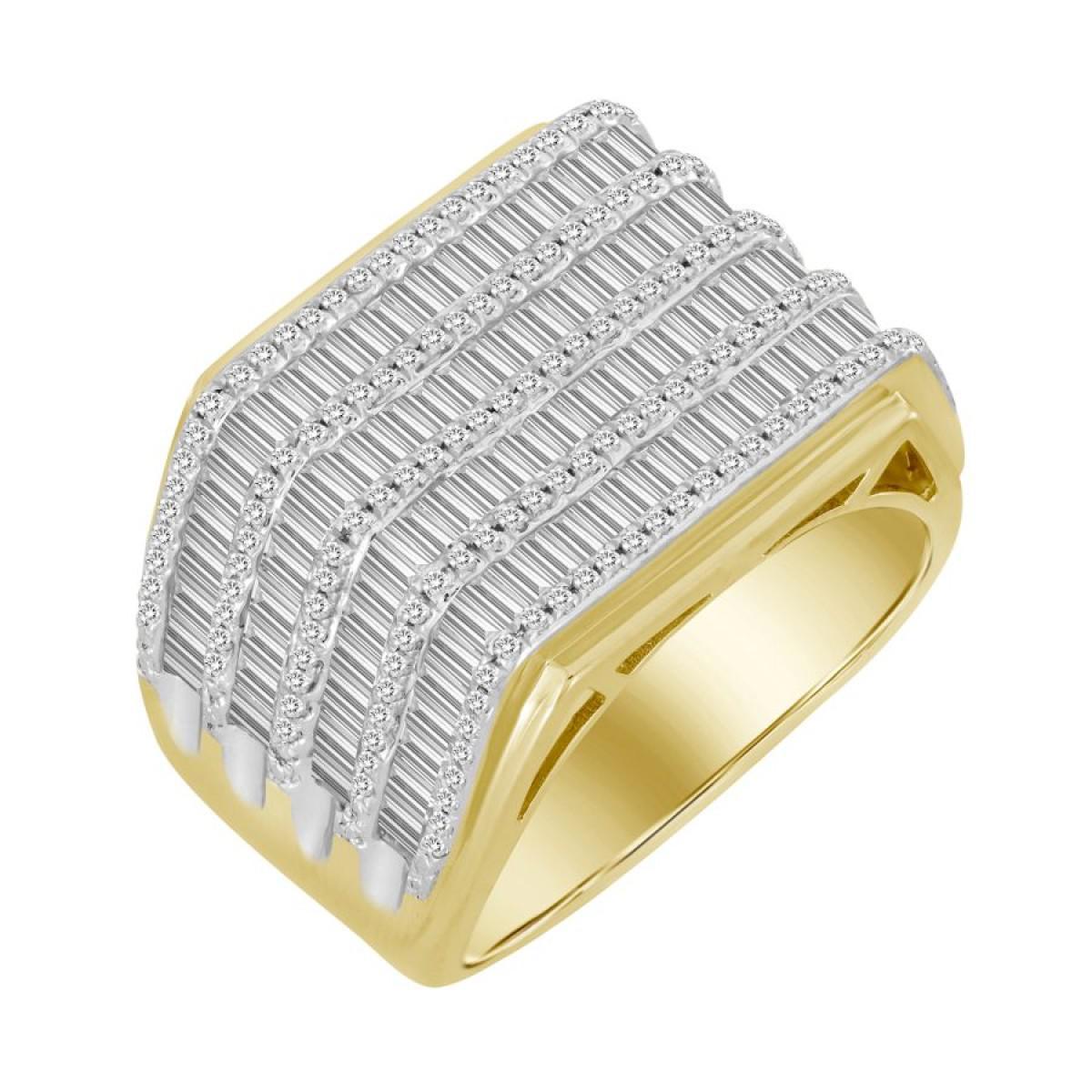 2.0cttw Diamond Baguette / Round Mens Band Square Ring 10k Yellow Gold