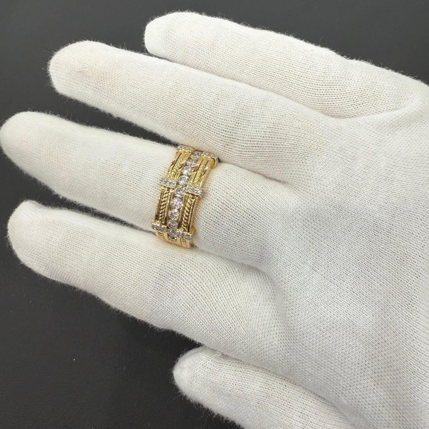 0.88ctw Diamond Mens Wide Band Ring 10K Gold