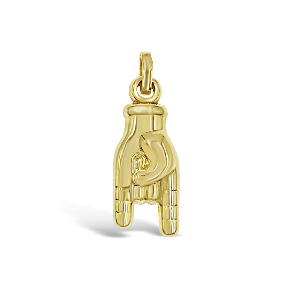 14K Real Gold Mano Cornuto Pendant Italian Lucky Hand 3D Charm 1.3 inch