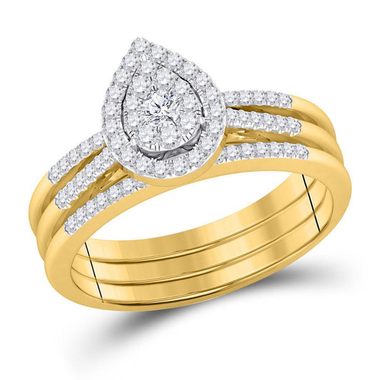 0.50cttw Diamond Pear Shape Wedding Ring Band Set 3 Piece 14k Yellow Gold