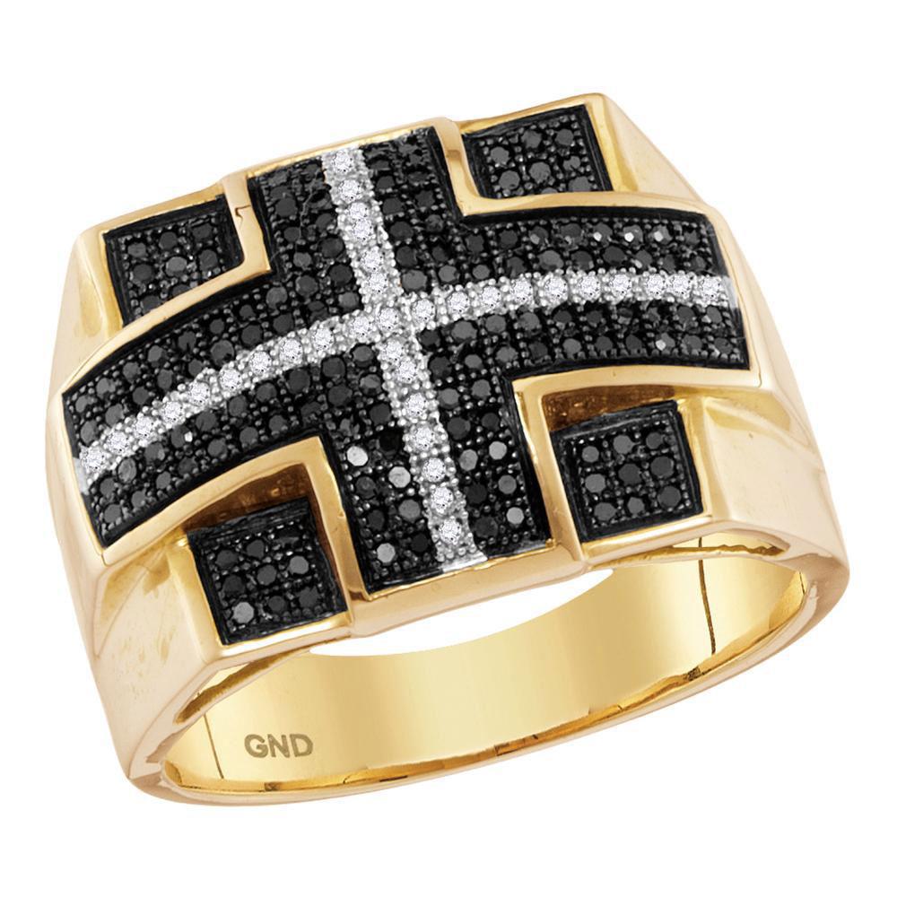 10k Gold Mens Black Treated Diamond Cross Strip Square Cluster Ring 5/8Cttw