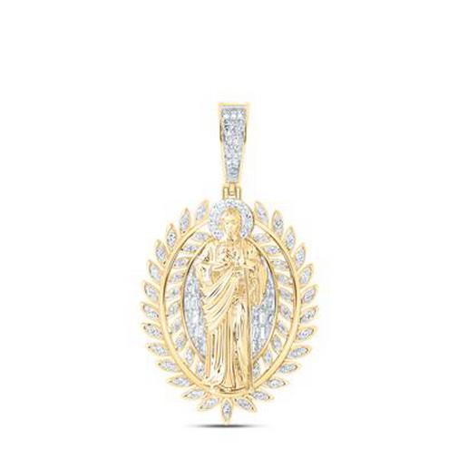 0.50ctw Diamond St Jude Mens Pendant Charm 10k Yellow Gold