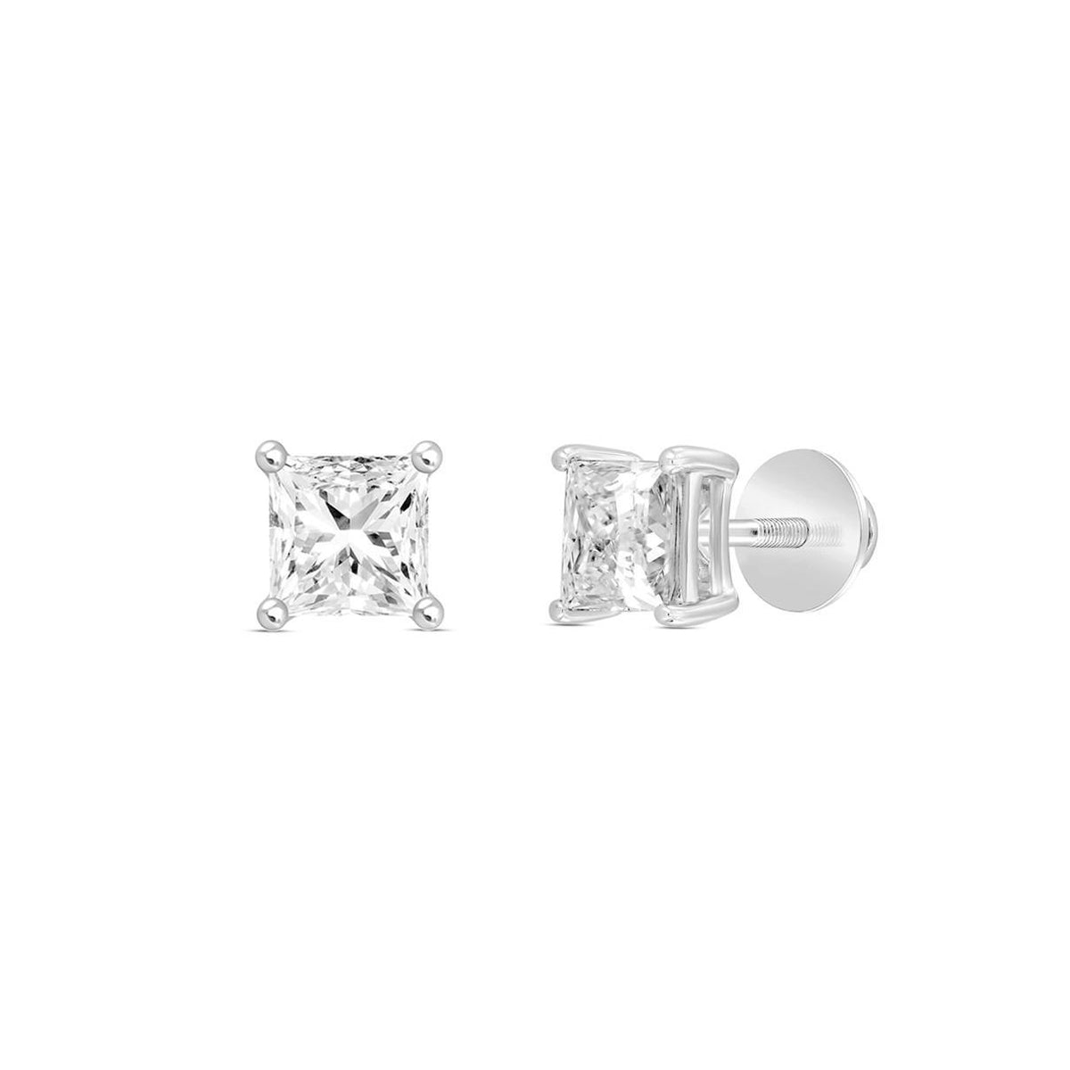 0.50ctw Princess Lab Grown Diamond Solitaire Stud Earrings 14k White Gold