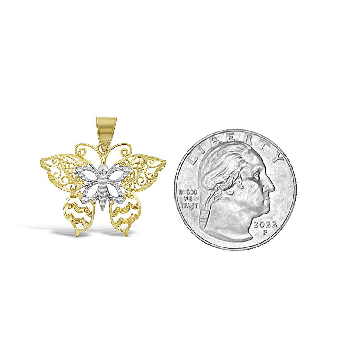 10k Yellow White Gold Butterfly Pendant Charm 1 inch