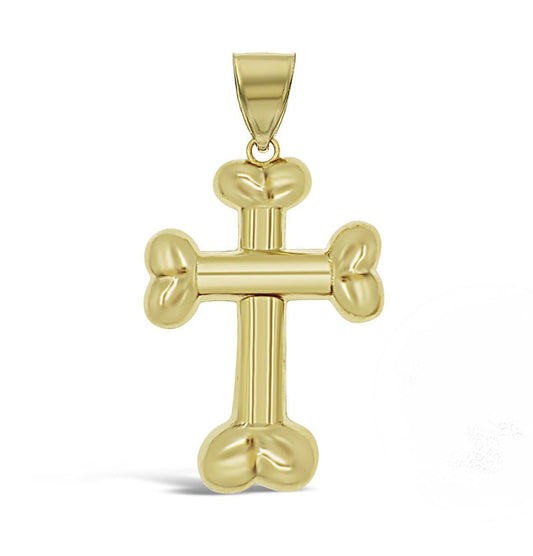 10K Yellow Gold Puffy Cross Pendant Charm 2 inch