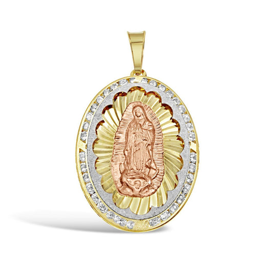 Virgin Mary Guadalupe Pendant 10K Tri Color Gold