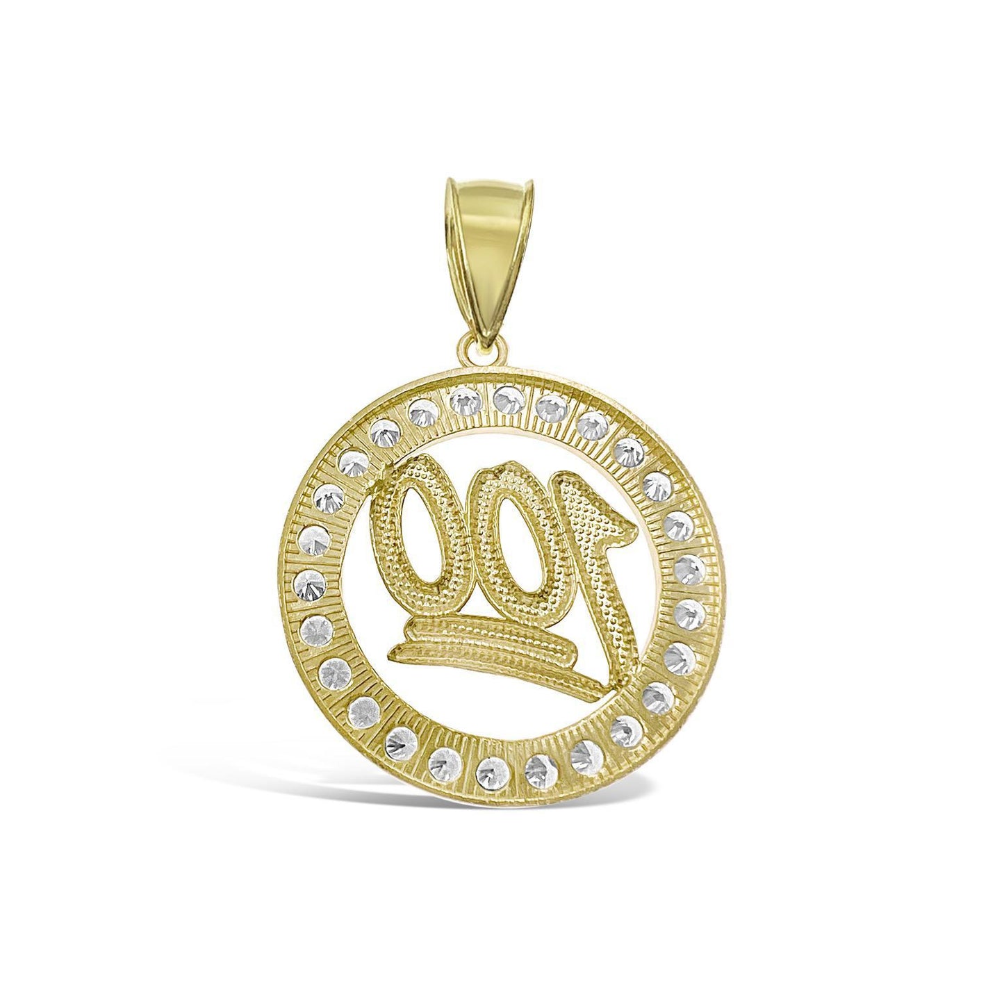 100 Emoji Pendant 10k Yellow Gold Round Charm CZ 1.8"